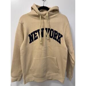 NWT New York Unisex Small Fleece Lined Cotton Blend NY Sweatshirt Hoodie Sand